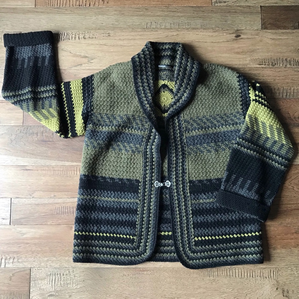 Cottagecore Patchwork Sweater Green Black Medium - image 4